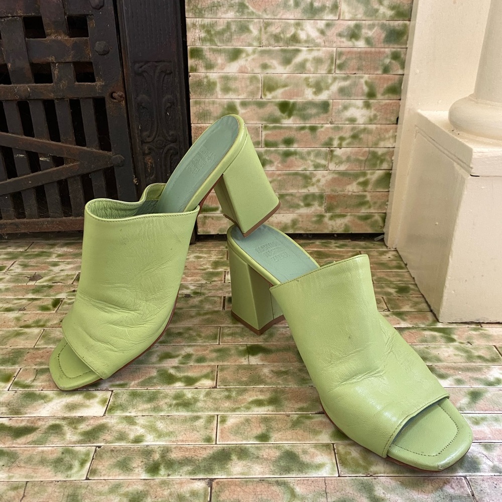 Maryam Nassir Zadeh Green Mules with Block Heel